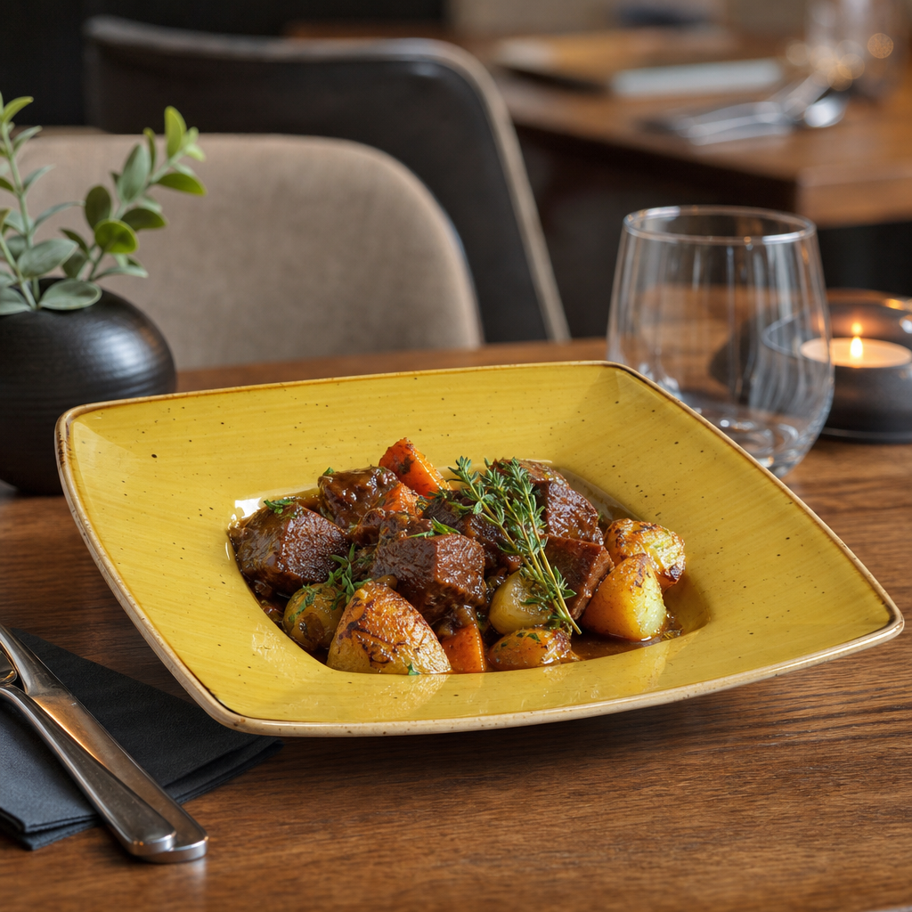 Deep Square Plates Yellow Vitrified Ceramic for Serving Hearty Dishes (Pack of 6)