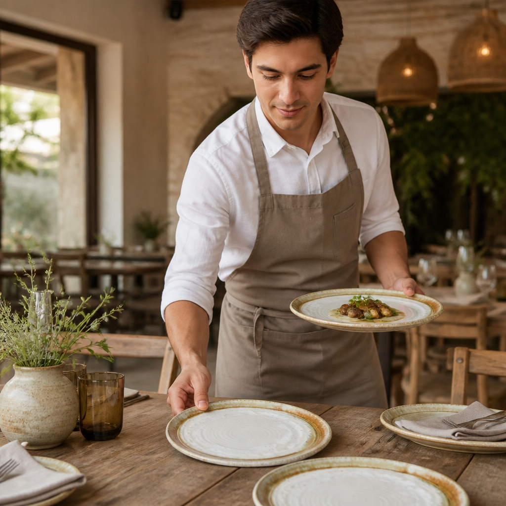 Organic Flat Plates in Sandstone for Casual Dining (Pack of 6)