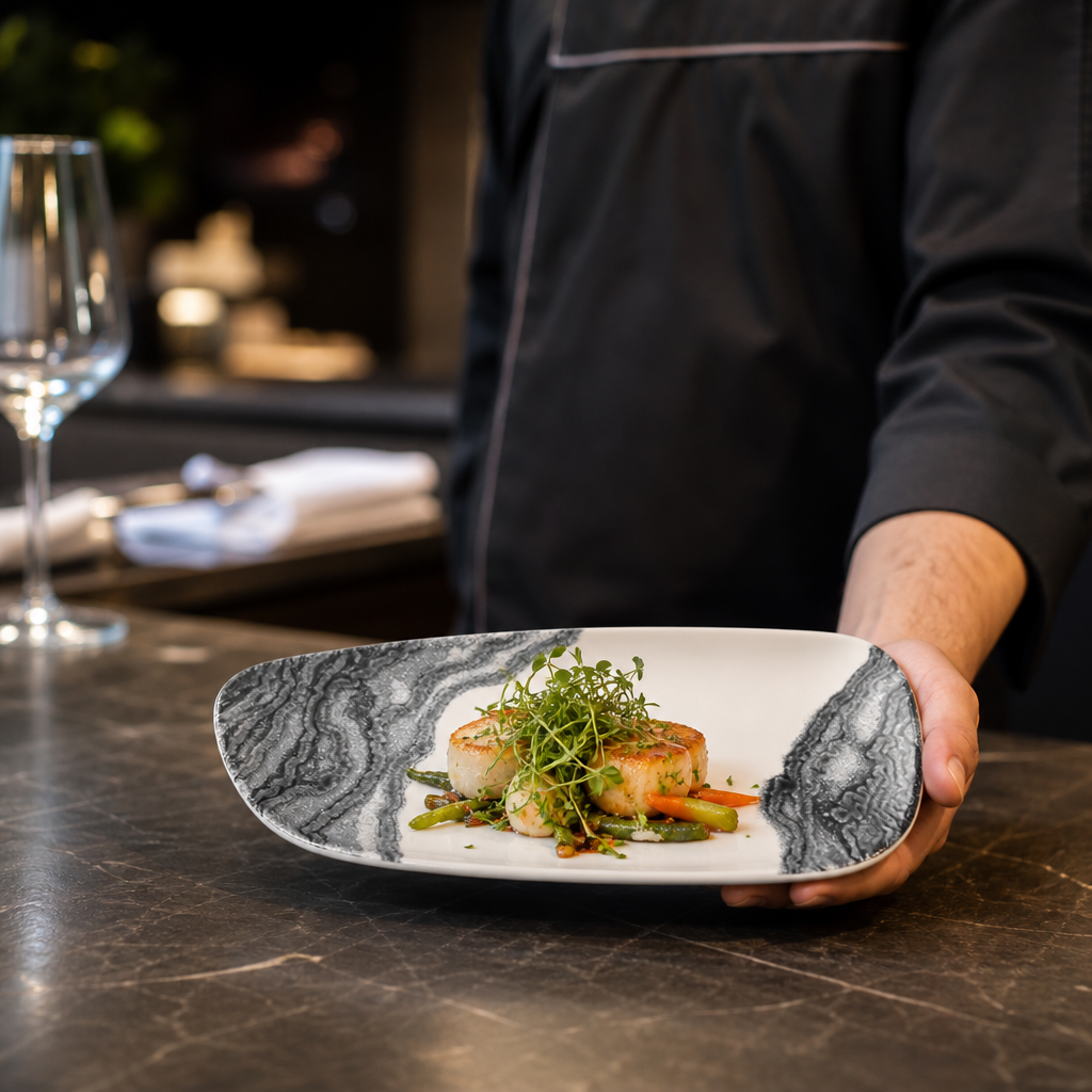Chefs Geo Plates x 280 153mm Black Vitrified Ceramic for Modern Hospitality (Pack of 12)