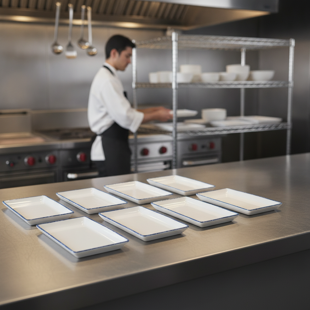 Melamine Rectangle Trays 305 x 191mm for Food Service (Pack of 12)