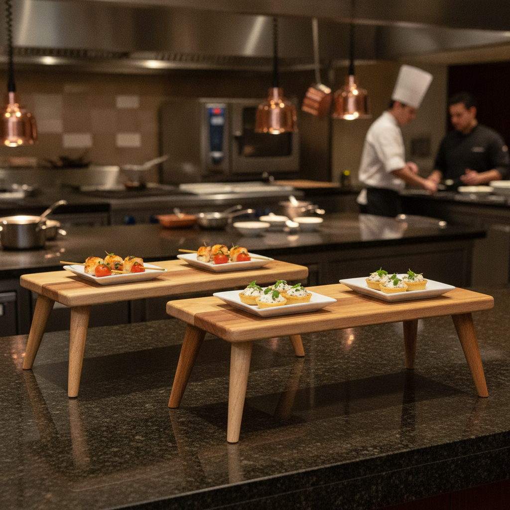 Beech Wood Rectangular Buffet Stand 427mm for Catering Events (Pack of 2)
