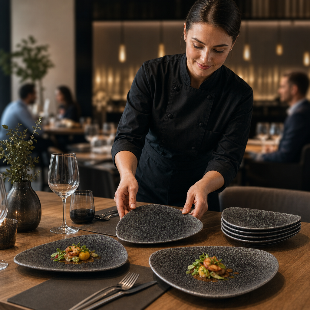 Triangular Plates Black Porcelain for Stylish Dining (Pack of 12)