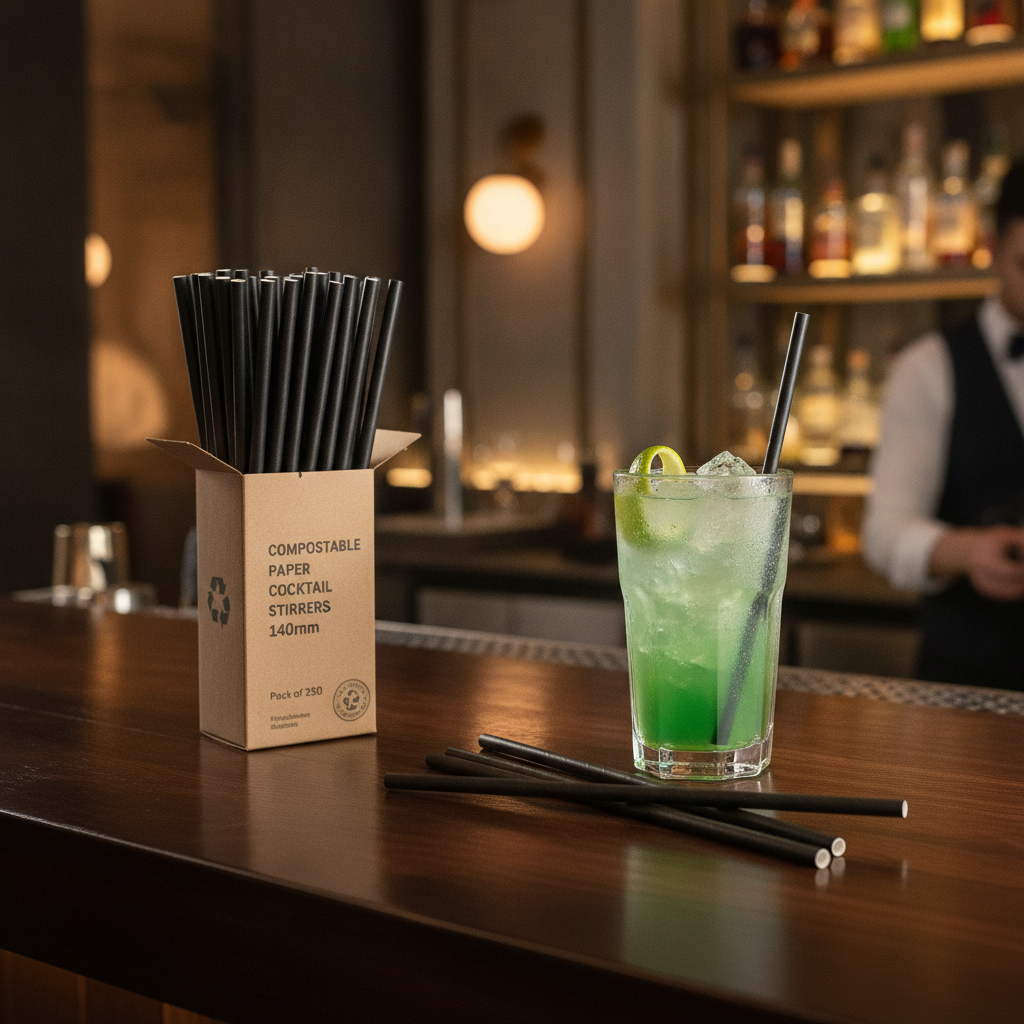 Compostable Paper Cocktail Stirrer Straws 140mm for Bars & Pubs (Pack of 250)
