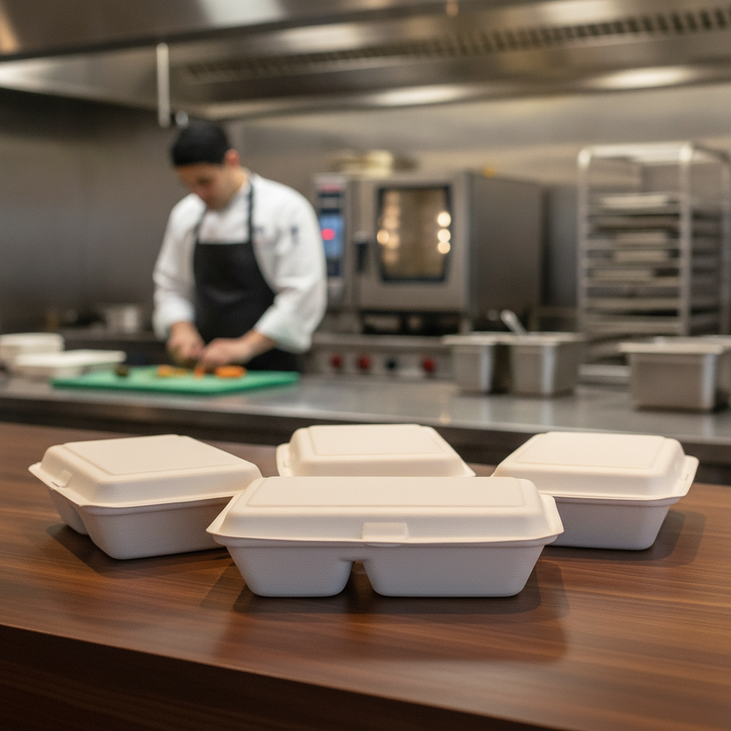 Bagasse 2-Compartment Food Containers 253mm for Food Markets (Pack of 200)