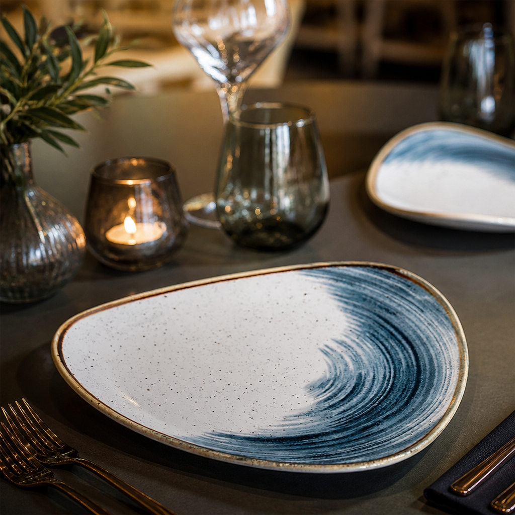 Plate Blue White Vitrified Ceramic for Dining Experiences (Pack of 12)