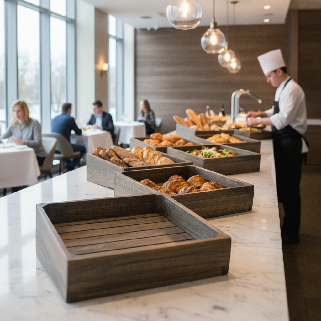 Wood Ash Grey Buffet System Angle Basket 356mm for Upscale Presentations