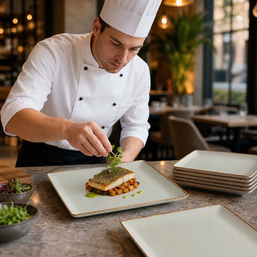 Square Plates 270mm Porcelain for Restaurants & Cafés (Pack of 6)