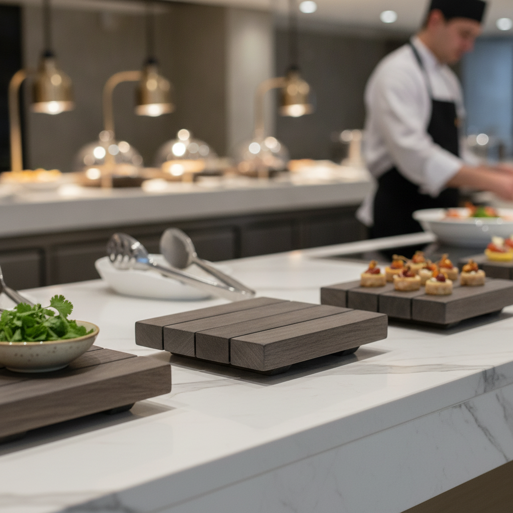Wood Ash Grey Square Shelf Tile 152mm for Buffet Presentation