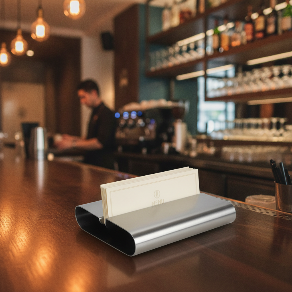 Stainless Steel Curved Card Holder for Restaurants & Bars