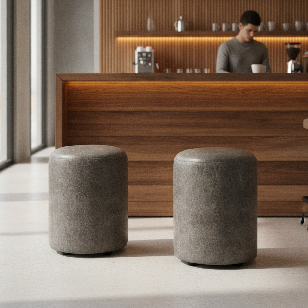 Rubber Wood Cylinder Bar Stools 470x350mm for Cafés & Restaurants (Pack of 2)