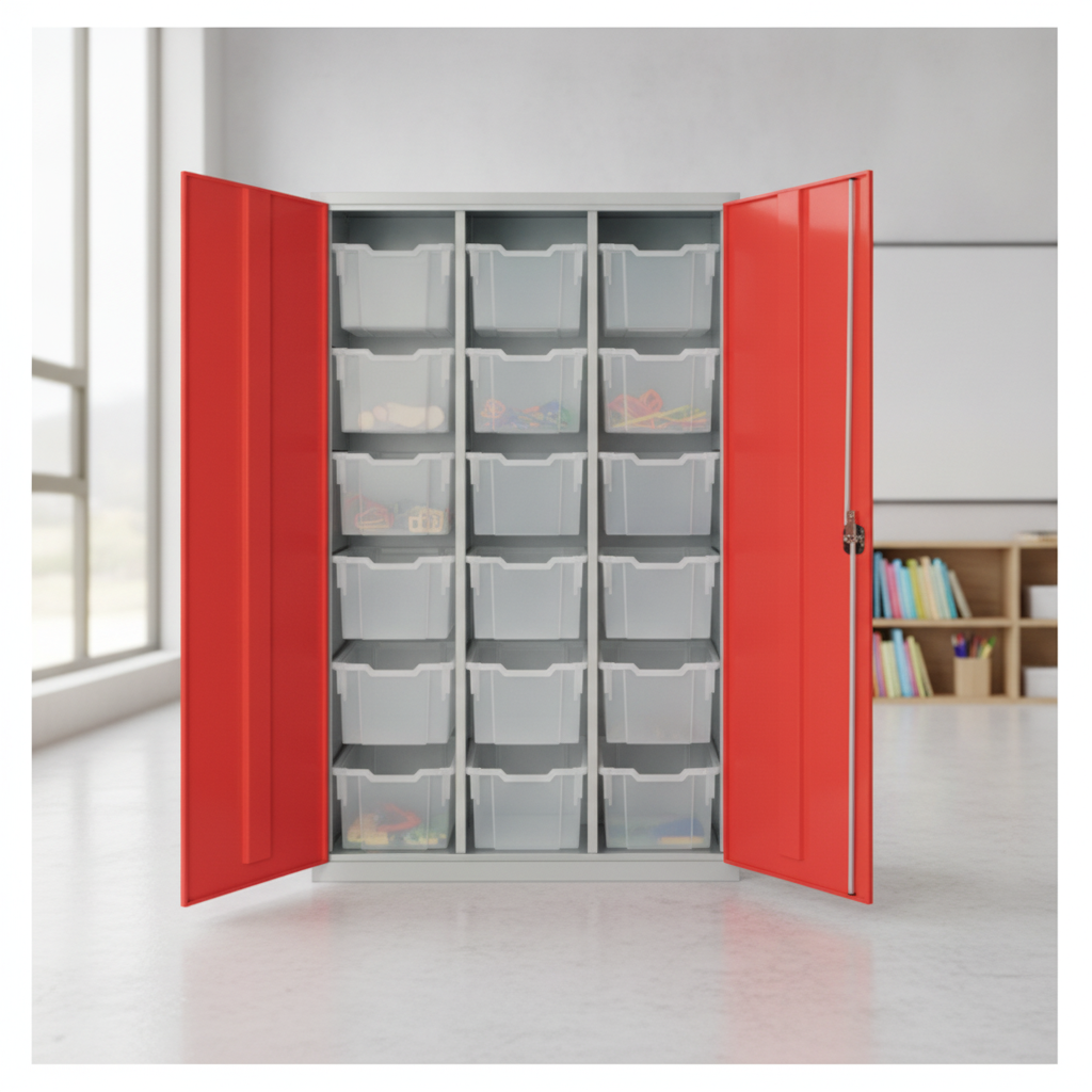 Powder Coated Steel High-Capacity Storage Cupboard Red for Offices & Schools
