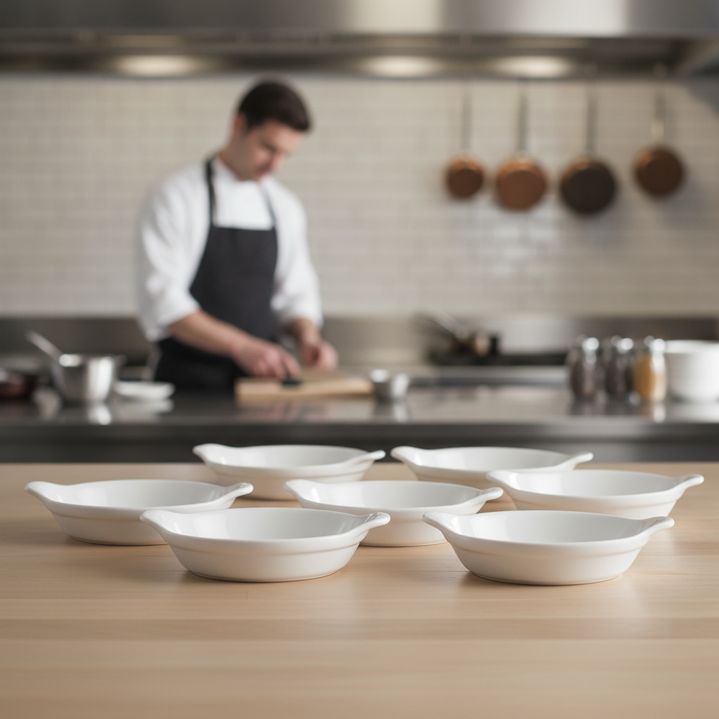 Porcelain Round Eared Shirred Egg Dishes 150mm for Catering (Pack of 6)