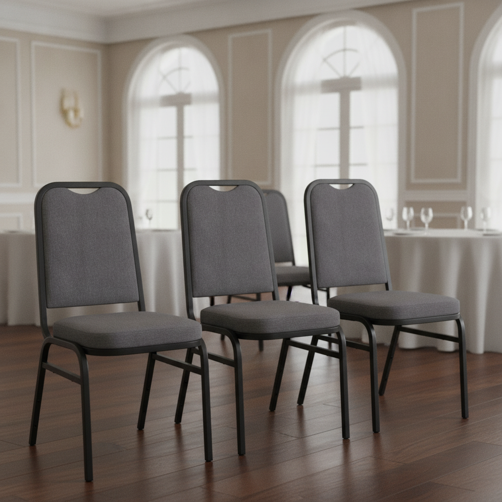 Steel Grey Square Back Banquet Chairs for Event Seating (Pack of 4)