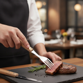 Stainless Steel Steak Fork with Acacia Wood Handle for Restaurants (Pack of 12)