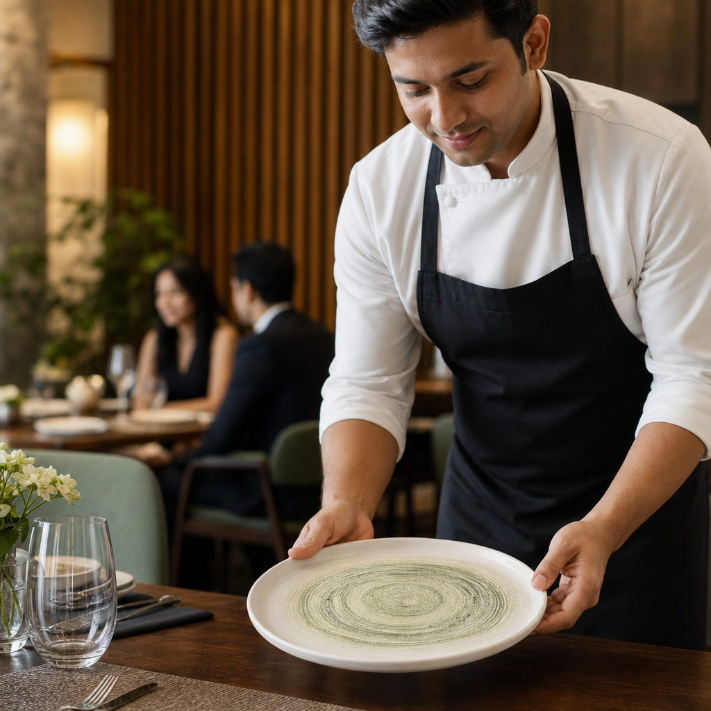 Walled Plates 255mm Vitrified Ceramic for Restaurants (Pack of 6)