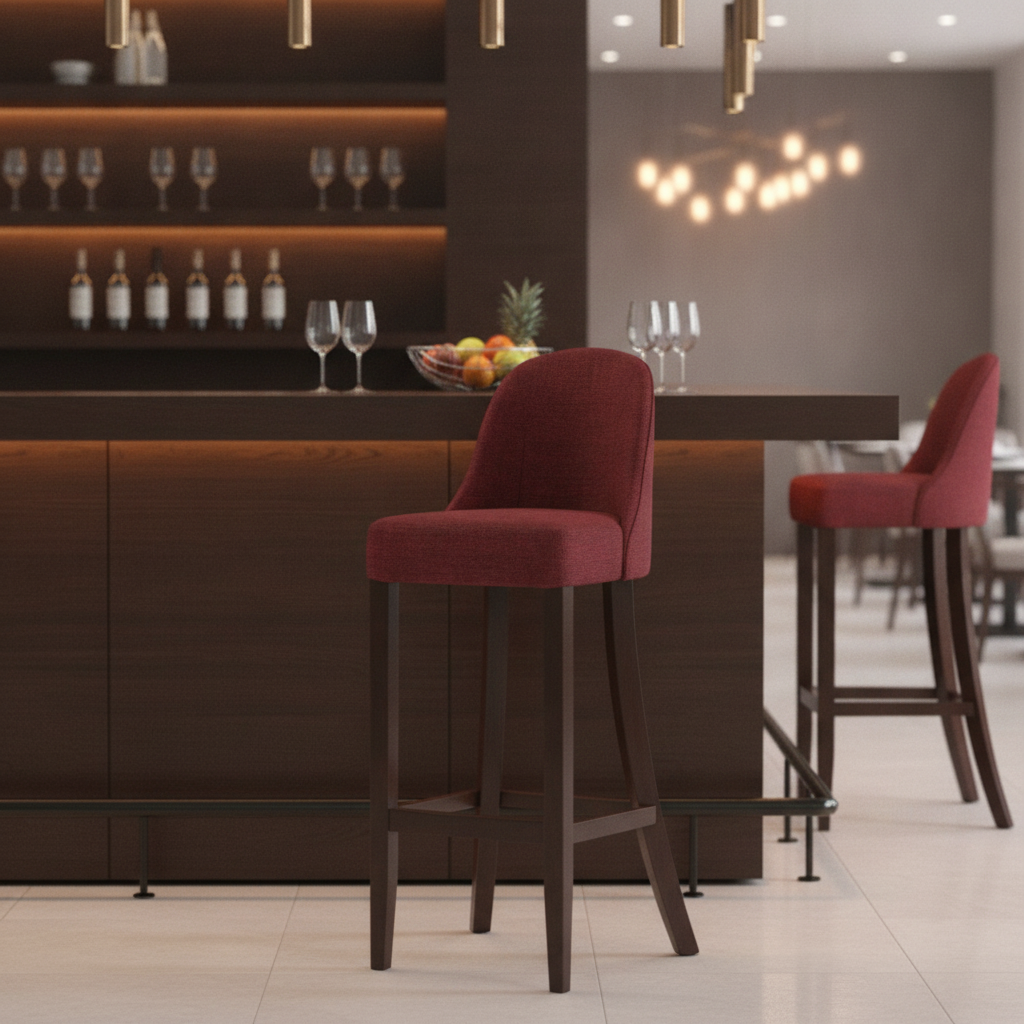 Rubber Wood Bar Chair with Shetland Scarlett Upholstery 1030mm for Commercial Use