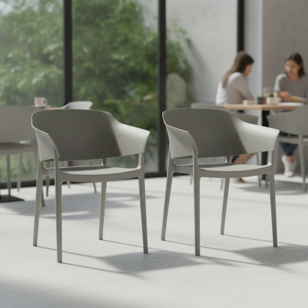 Polypropylene Medium Grey Café Chairs 775mm for Indoor & Outdoor Use (Pack of 2)