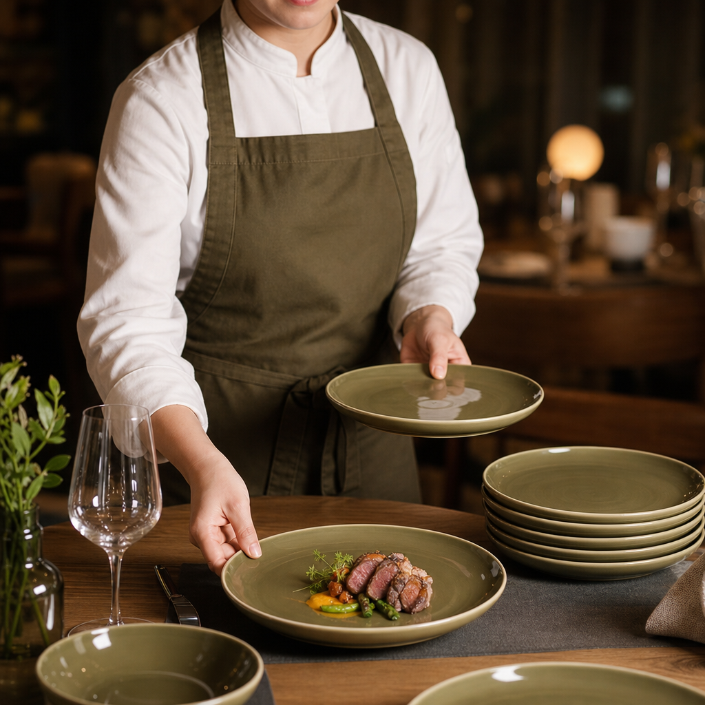 Coupe Plates Olive Green Vitrified Ceramic for Casual Dining (Pack of 12)