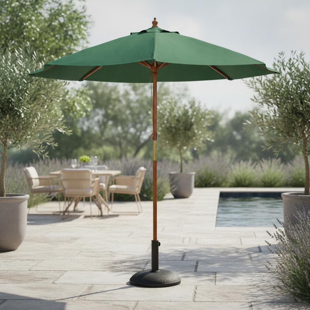 Wooden Green Round Parasol 2.5m for Outdoor Spaces
