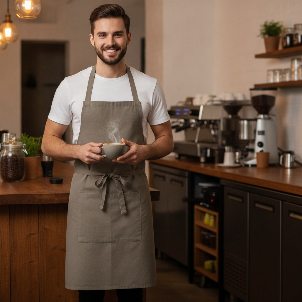 Cotton Canvas Bistro Apron Khaki for Artisan Cafés