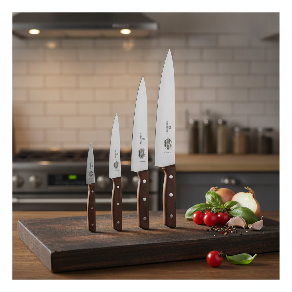 Stainless Steel Chef's Knife Set with Wooden Handles for Home Cooking