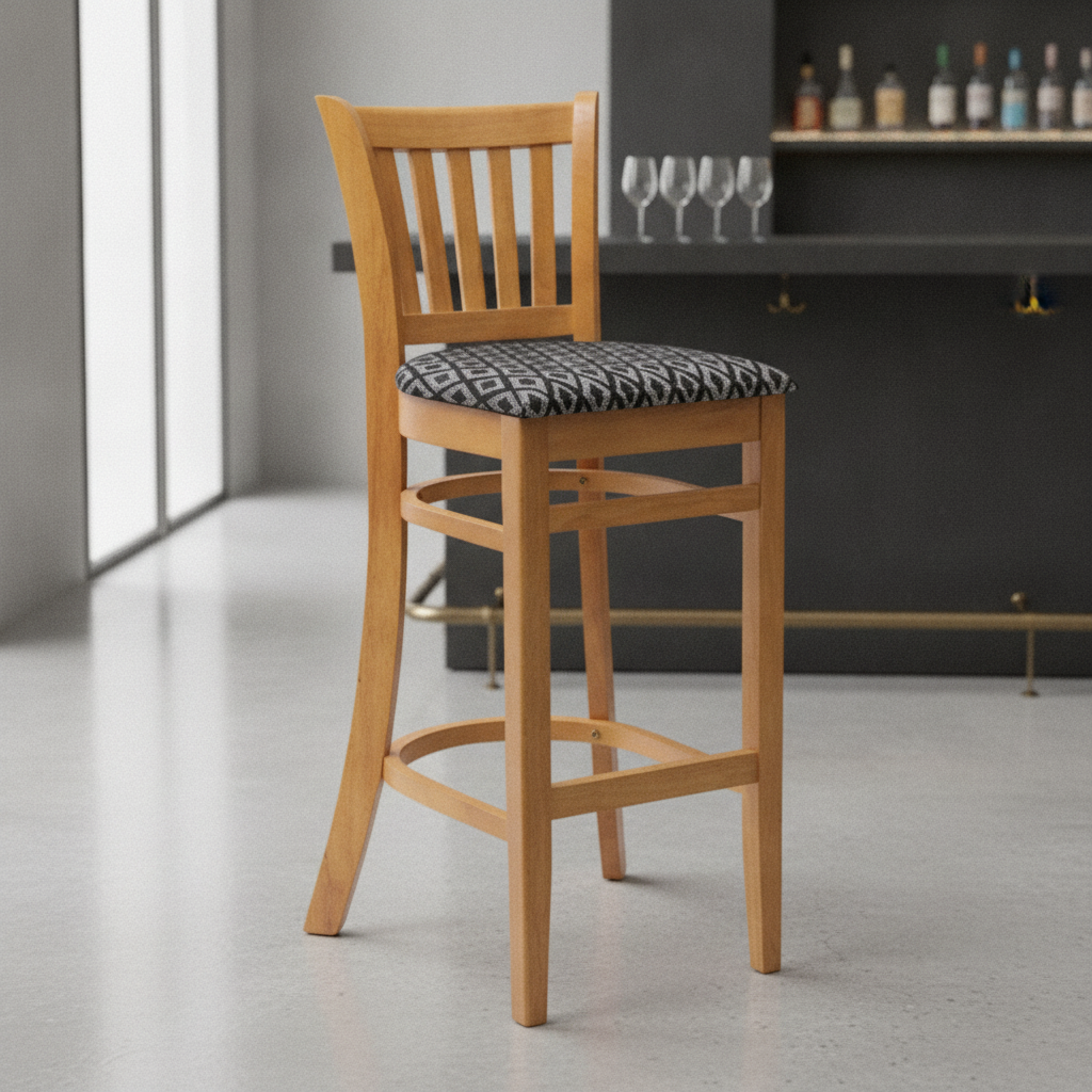 Rubber Wood Bar Chair with Black Padded Seat 1010x410mm for Hospitality Settings