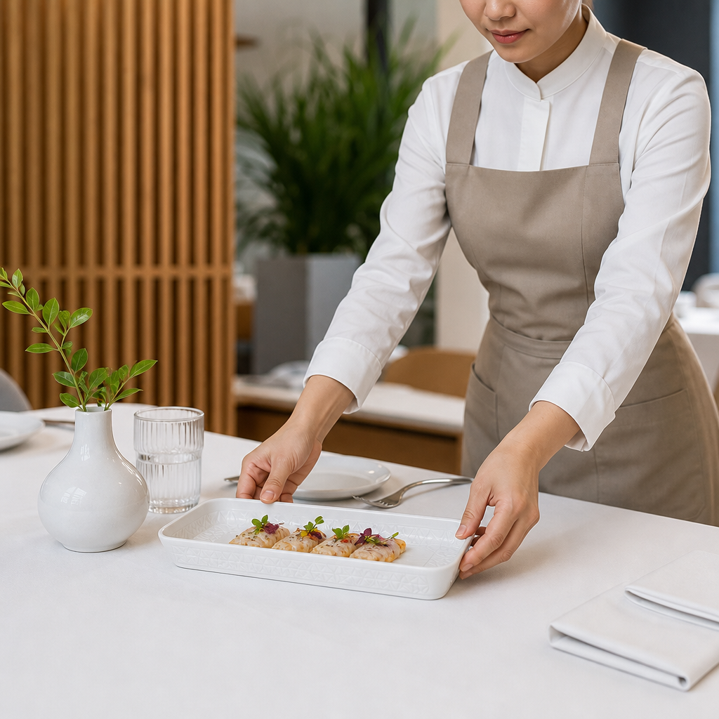 Deep Oblong Trays White China for Contemporary Dining (Pack of 6)