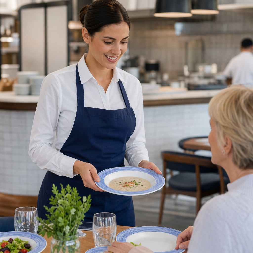 Opal Glass Soup Plates with Brush Rim 225mm for Healthcare Environments