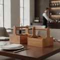 Acacia Wood Small Table Caddy 144x147mm for Cafés & Restaurants (Pack of 2)