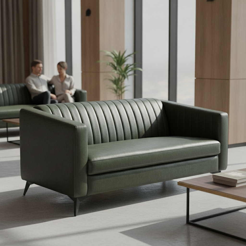 Bison Cedar Faux Leather 2 Seat Sofa 720mm for Commercial Use