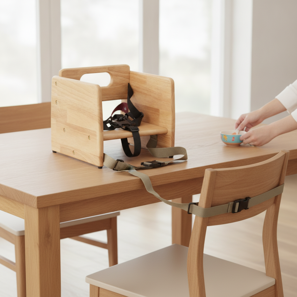Rubber Wood Baby Booster Seat 284mm for Safe Mealtimes