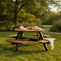 Acacia Wood Round Picnic Table Bench Set 724mm for Outdoor Dining
