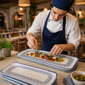 Rectangle Platters Blue Vitrified Stoneware for Dining (Pack of 6)