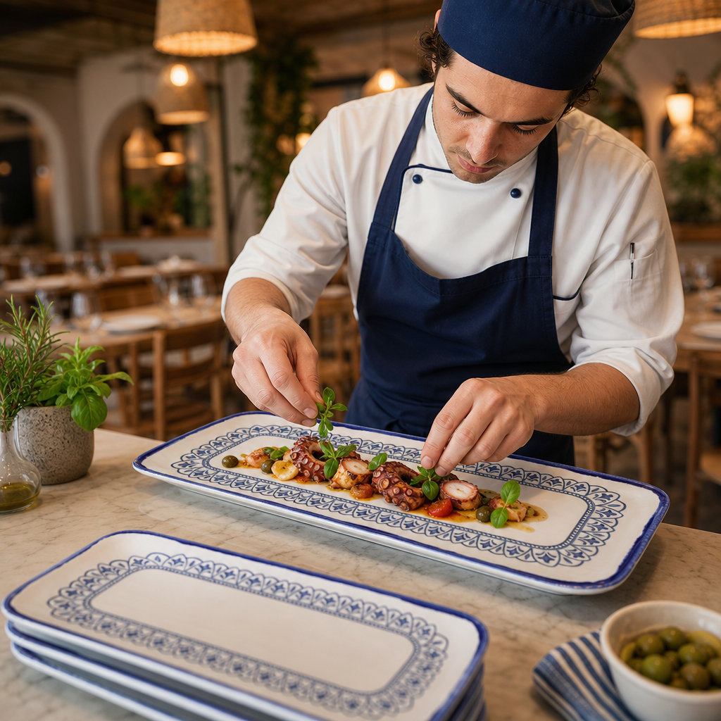 Rectangle Platters Blue Vitrified Stoneware for Dining (Pack of 6)