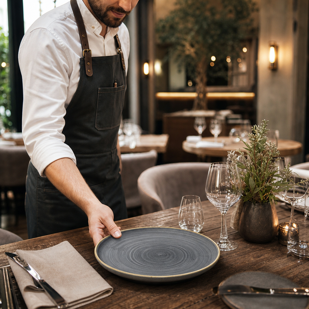 Walled Plates inch 8 1/4 Blue Vitrified Ceramic for Rustic Table Settings (Pack of 6)