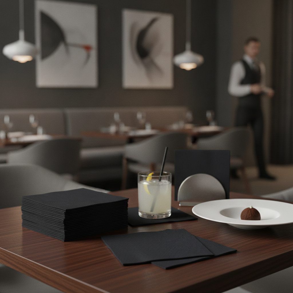 Paper Black Cocktail Napkin 24x24cm for Lunch Service (Pack of 2400)