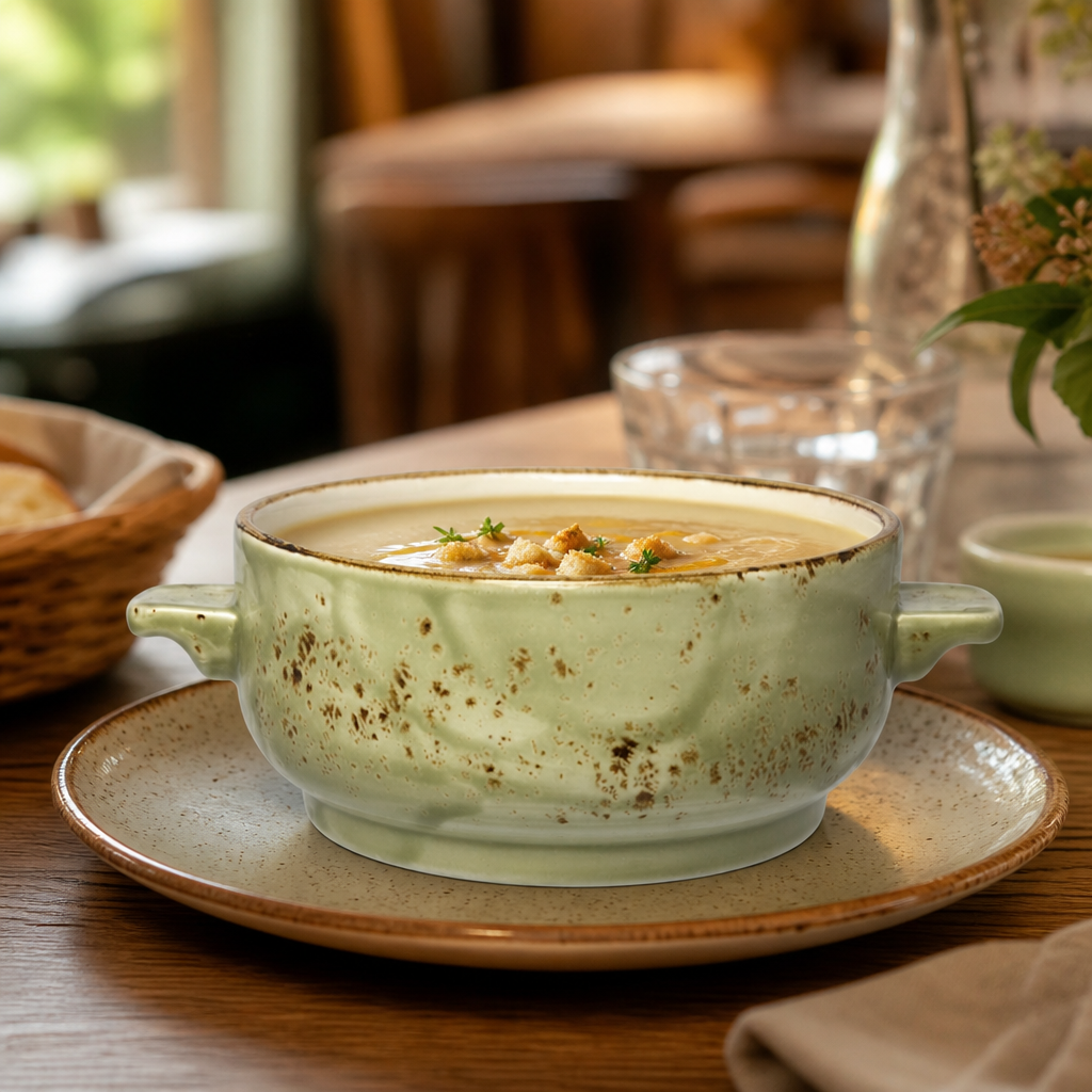 Green Soup Casserole Bowls 425ml for Casual Cafés & Restaurants - Pack of 6