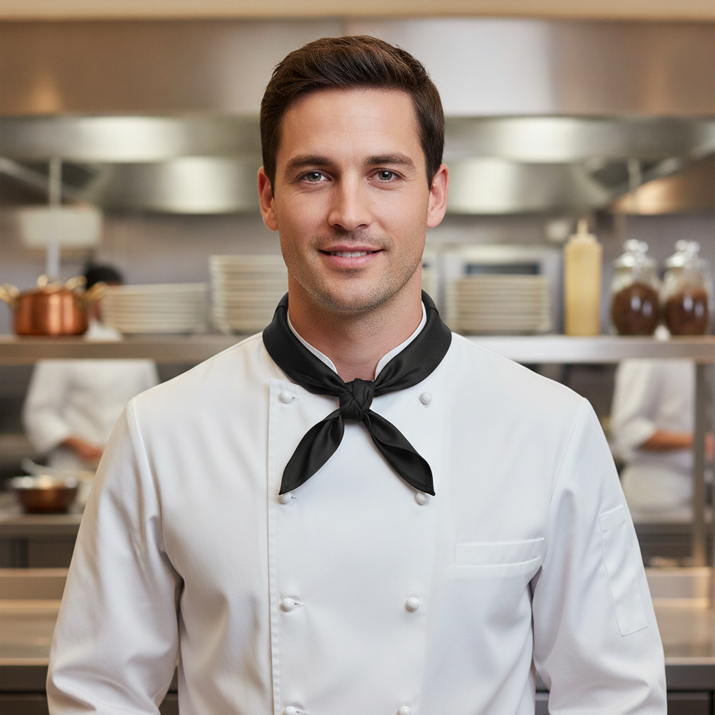 Black Chef Neckerchief Made from Recycled Polyester for Kitchens