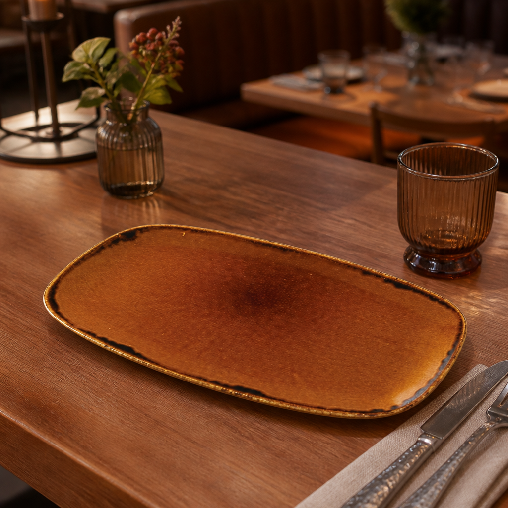 Oblong Chefs Plates Brown Porcelain for Rustic Dining (Pack of 6)