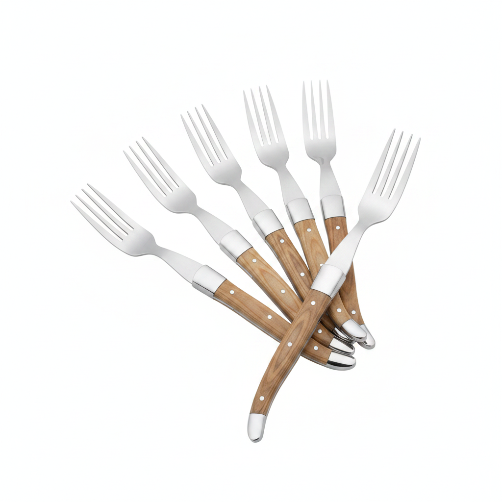 Stainless Steel Steak Forks with Pakka Wood Handles for Dining (Pack of 6)