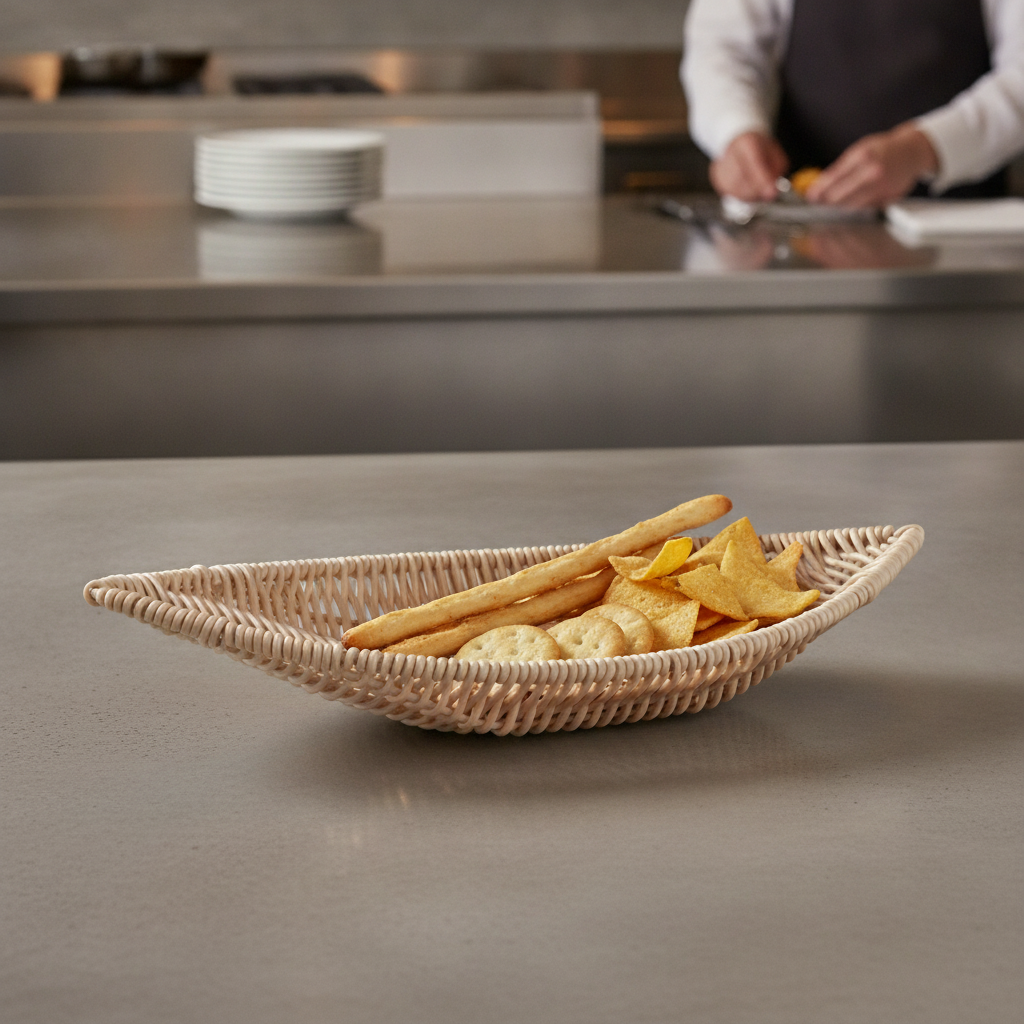 Beige Polypropylene Basket 300mm for Serving Snacks