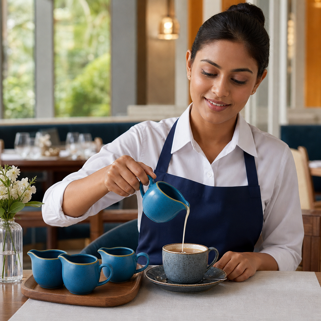 Java Blue Jugs 118ml in Super Vitrified Ceramic for Beverage Service (Pack of 4)