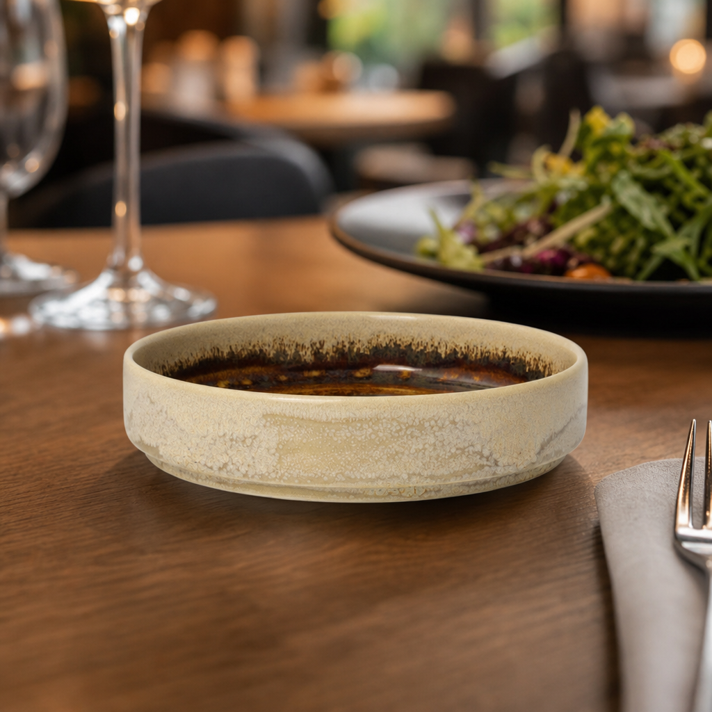 Round Stacking Trays 135mm Amber Vitrified Ceramic for Versatile Dining (Pack of 12)