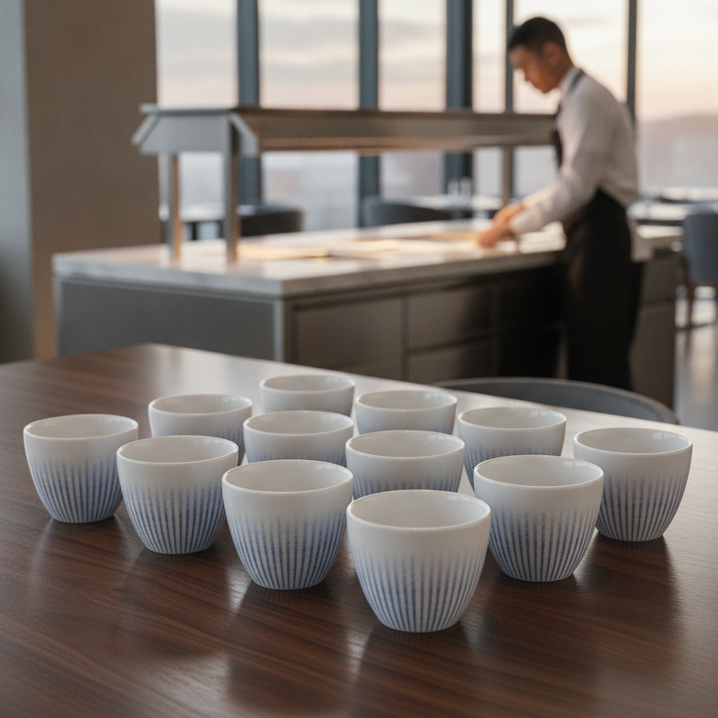 Super Vitrified Ceramic Blue Chip Cups 100mm for Table Service (Pack of 12)