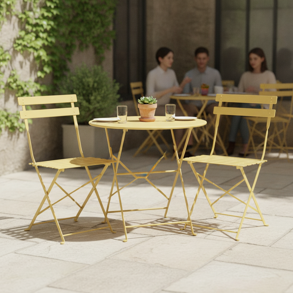 Powder Coated Steel Folding Chairs in Mellow Yellow 800x387mm for Outdoor Dining (Pack of 2)