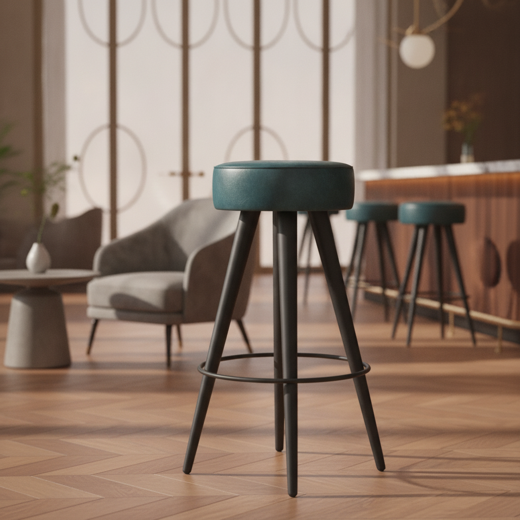 Genuine Leather Stool in Vintage Blue 790mm for Hospitality Spaces