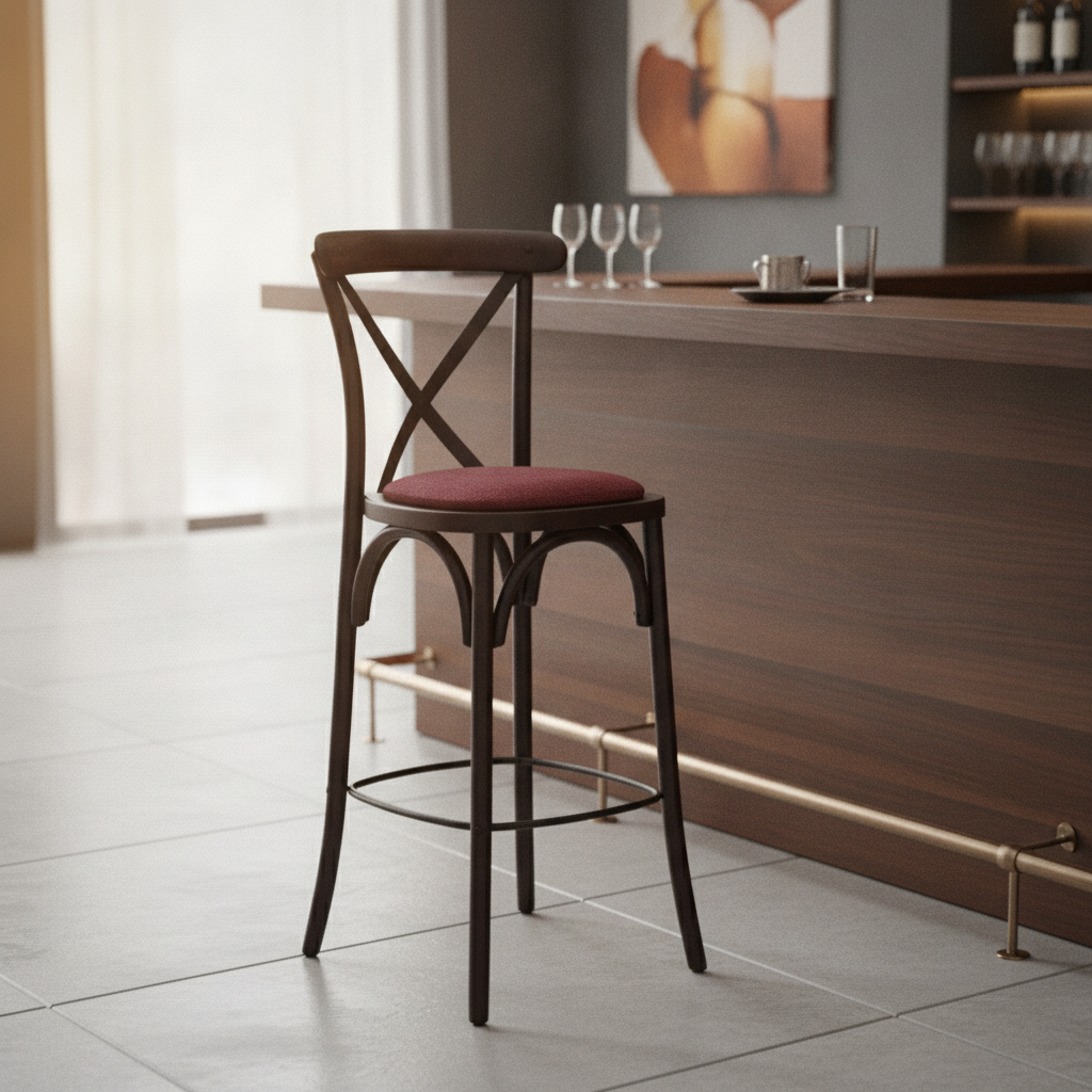 Rubber Wood Bar Chair with Padded Seat 1180mm for Stylish Seating