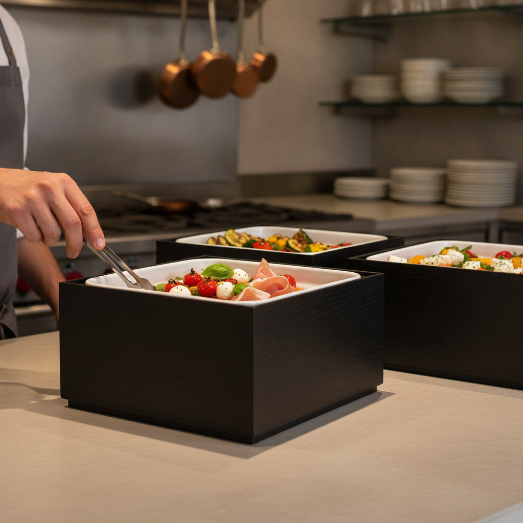 Black Oak Wooden Box GN 1/2 for Catering Presentations