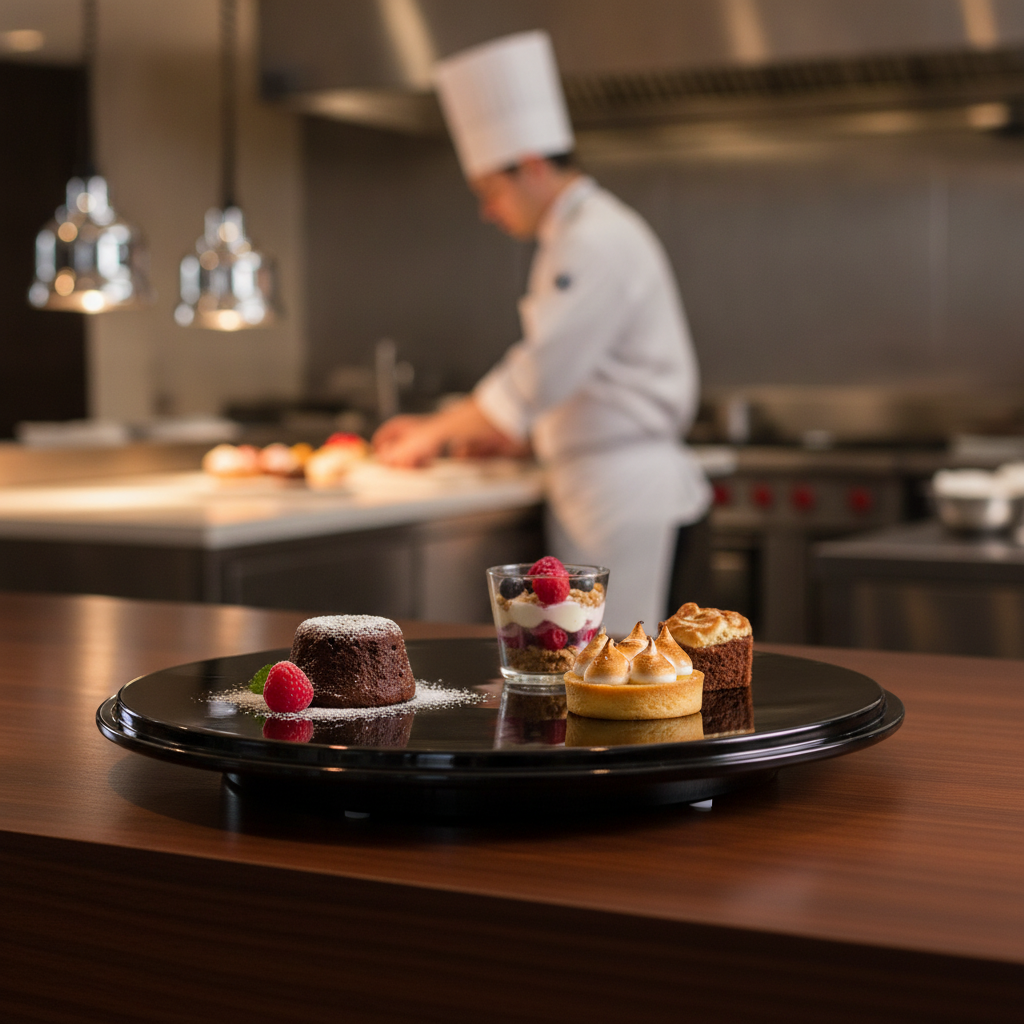 Melamine Black Round Cake Platter 310mm for Displaying Desserts