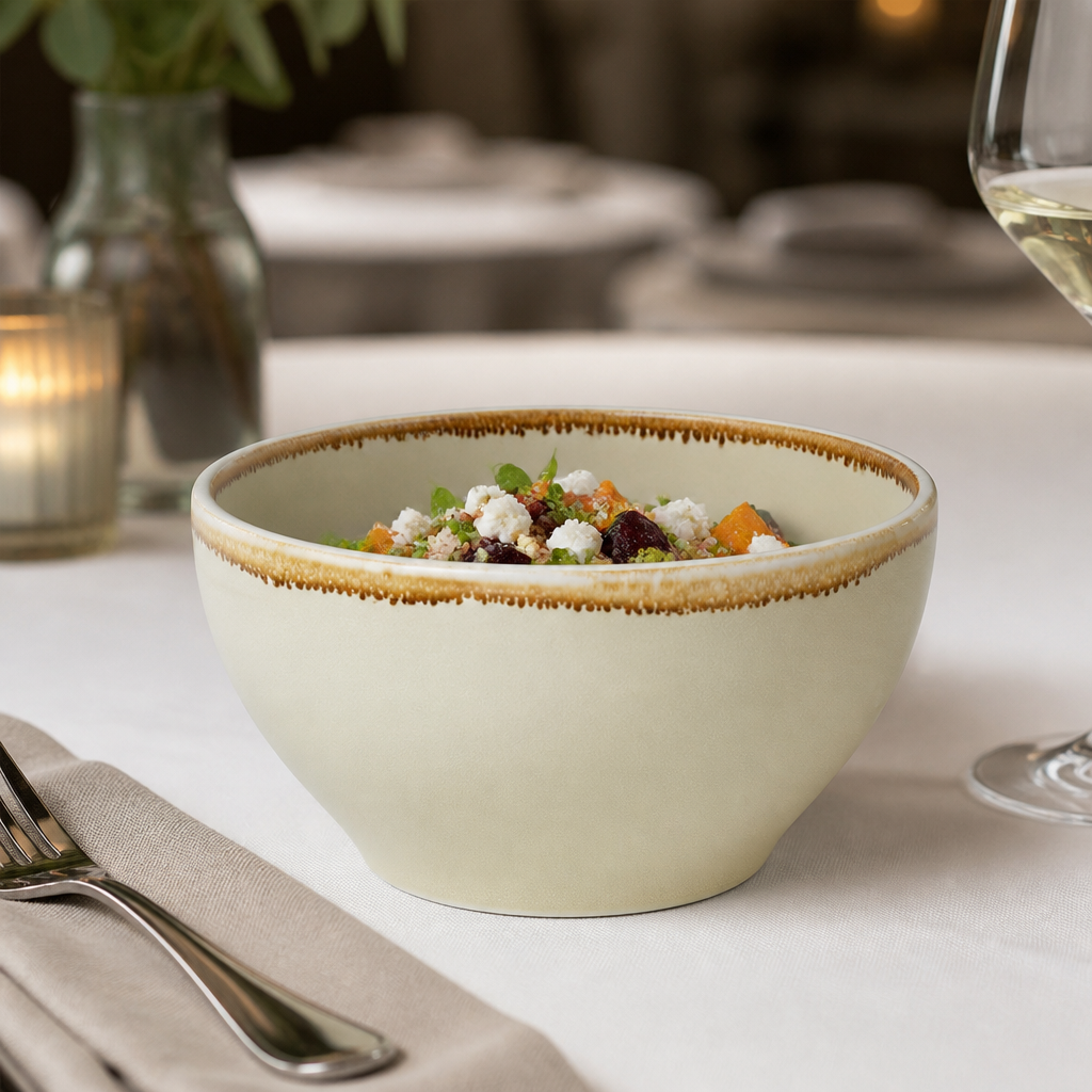 Sandstone Porcelain Round Bowls 140mm for Table Settings
